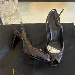 FENDI Dark Patterned Peep-Toe Heels 38